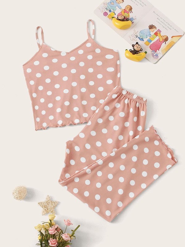 

Girls Polka Dot Cami Pajama Set, Pink