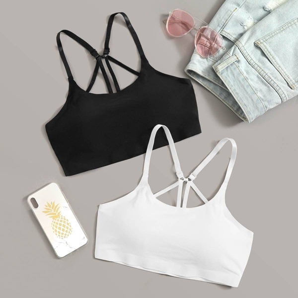 

Cut-out Back Lace Trim Bra Set 2pack