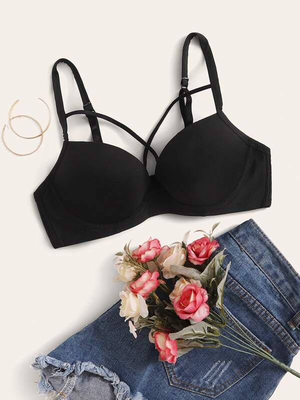

Crisscross Push Up Underwire Bra, Black