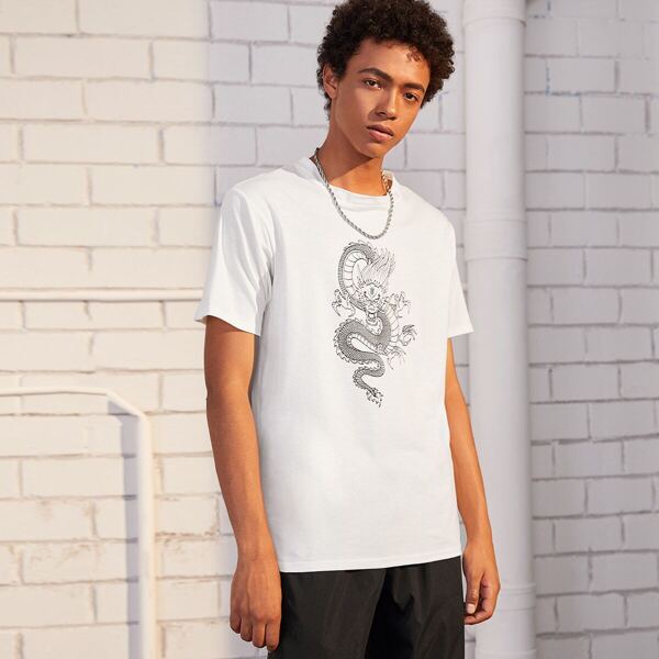

Guys Letter And Dragon Print Tee