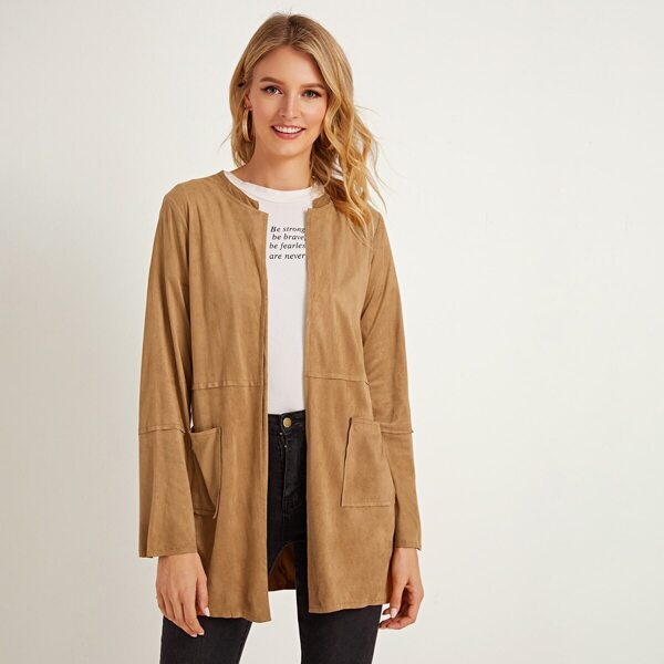 

Self Tie Pocket Side Suede Outerwear, Khaki