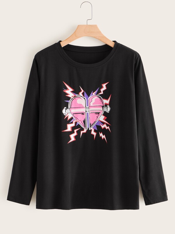 

Plus Graphic Print Long Sleeve Tee, Black