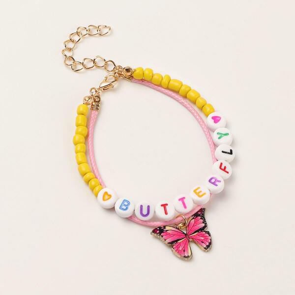 

Toddler Girls Butterfly Charm Random Beaded Necklace 1pc