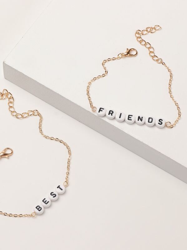 

Toddler Kids Letter Decor Chain Bracelet 2pcs