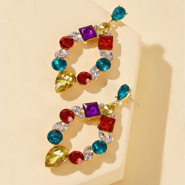 

Gemstone Decor Rhombus Drop Earrings 1pair, Multicolor