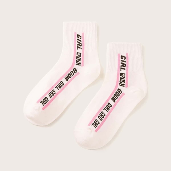 

Slogan Embroidery Socks 1pair