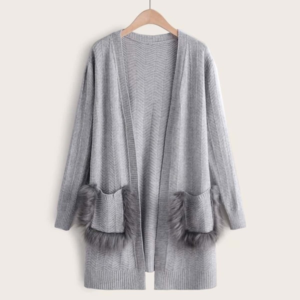 

Contrast Faux Fur Dual Pocket Cardigan