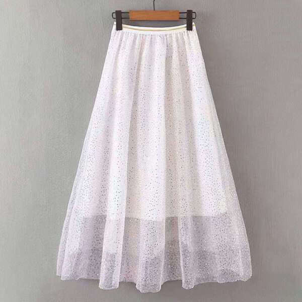 

Contrast Sequin Flared Hem Mesh Skirt