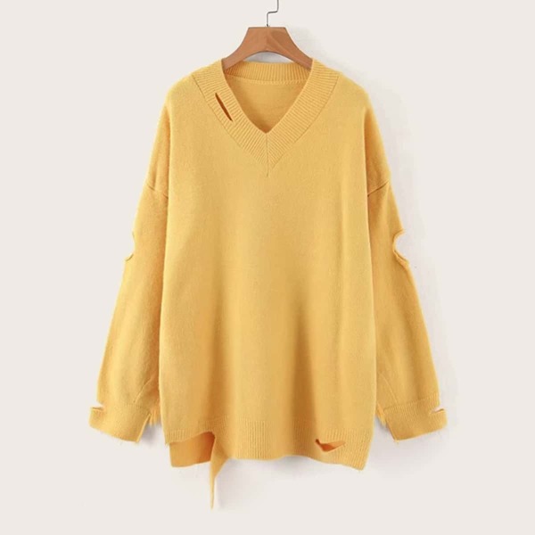 

V-Neck Cut Out Drop Shoulder Sweater