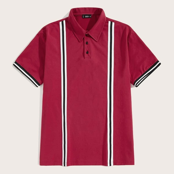 

Men Striped Tape Detail Polo Shirt, Burgundy