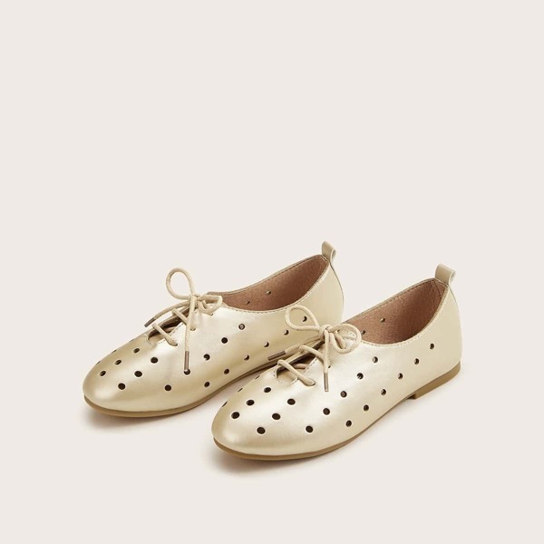 

Girls Lace-up Front Cut Out Flats, Gold