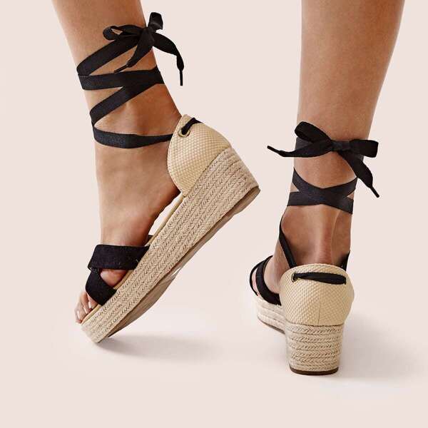 

Cross Strap Tie Leg Espadrille Wedges