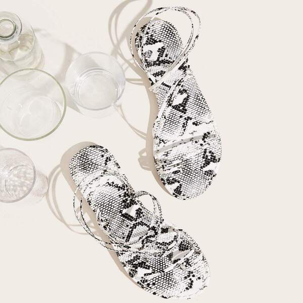 

Toe Ring Snakeskin Print Sandals