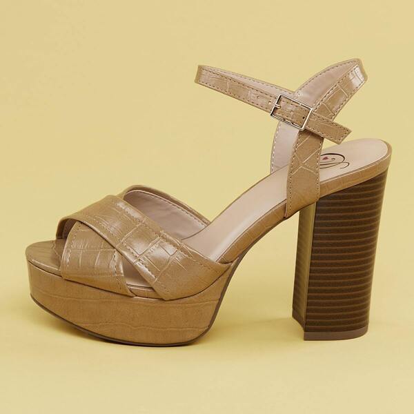 

Crocodile Platform Chunky Heel Sandals, Camel