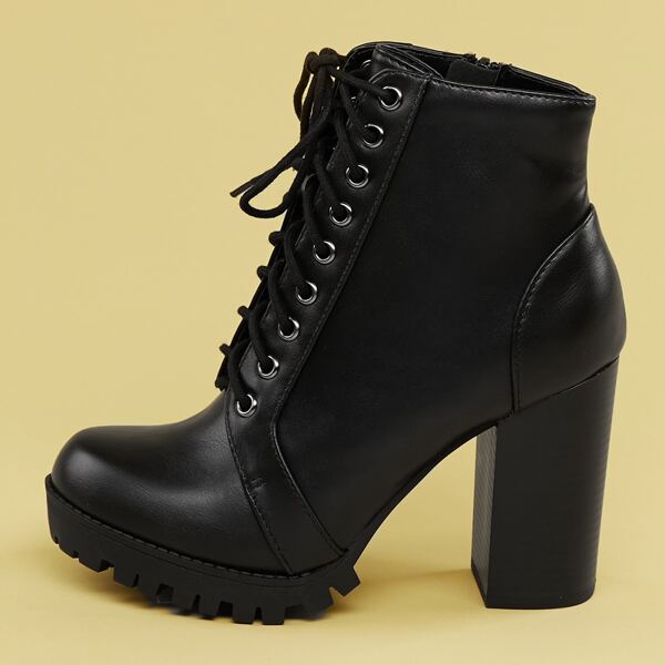 

Lace Front Lug Sole Stacked Heel Combat Boots