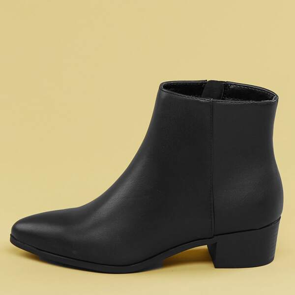 

Pointed Toe Low Block Heel Booties, Black