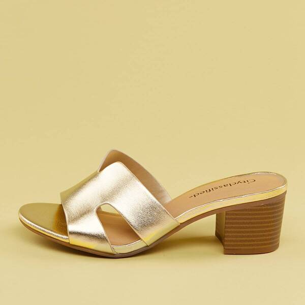 

Metallic Double Cut Out Low Heel Sandals, Gold
