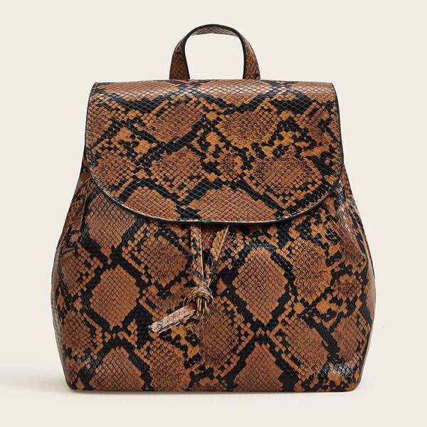 

Snakeskin Print Flap Backpack