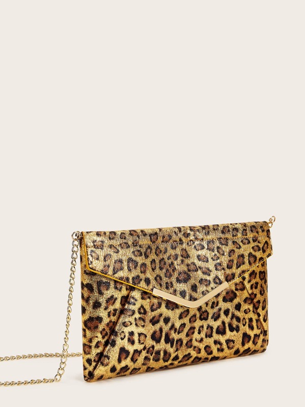 

Leopard Flap Clutch Bag With Chain Strap, Multicolor