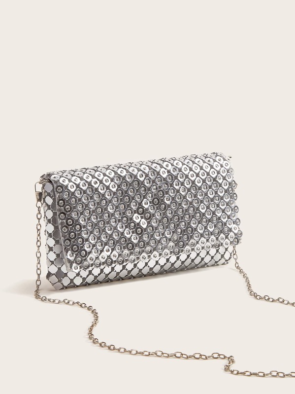 

Rhinestone Decor Chain Clutch Bag, Silver