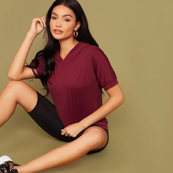 

Wide Hem Hooded Tee, Burgundy