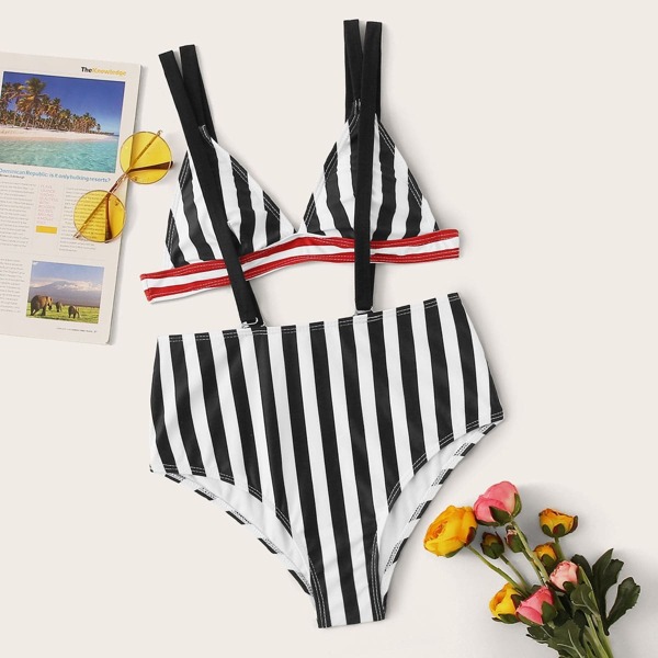 

Striped Triangle Top With Suspender 2piece Swim