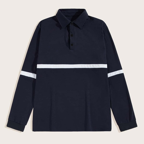 

Men Contrast Panel Button Front Polo Shirt