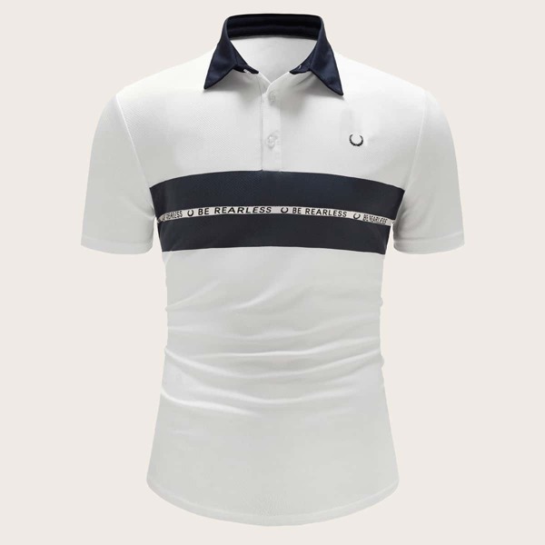 

Men Letter Taped Contrast Panel Polo Shirt