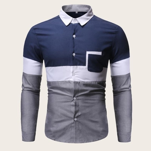 

Men Cut And Sew Patched Pocket Shirt