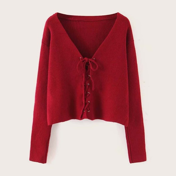 

Drop Shoulder Lace Up Front Cardigan