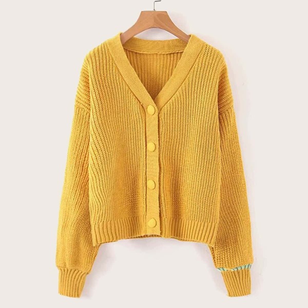 

V Neck Drop Shoulder Button Front Cardigan