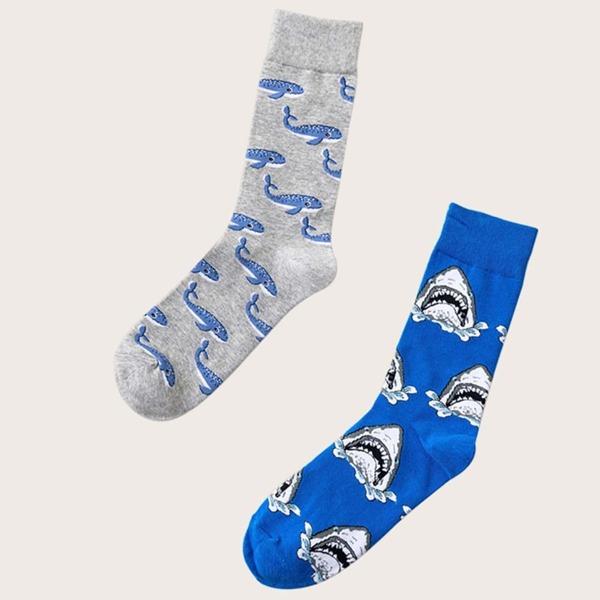 

Men Dolphin & Shark Pattern Socks 2pairs