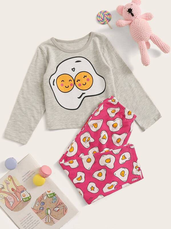 

Toddler Girls Fried Egg Print Pajama Set, Multicolor