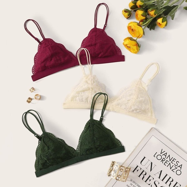 

Scalloped Lace Trim Bra Set 3pack, Multicolor