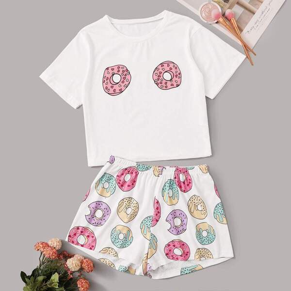 

Donut Print Pajama Set, Multicolor
