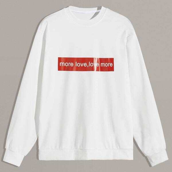 

Men Letter Print Round Neck Sweatshirt, White