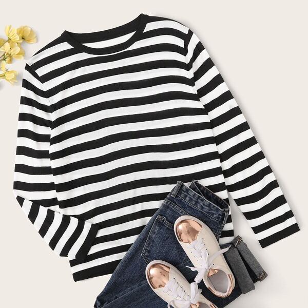

Plus Black & White Stripe Sweater, Black and white