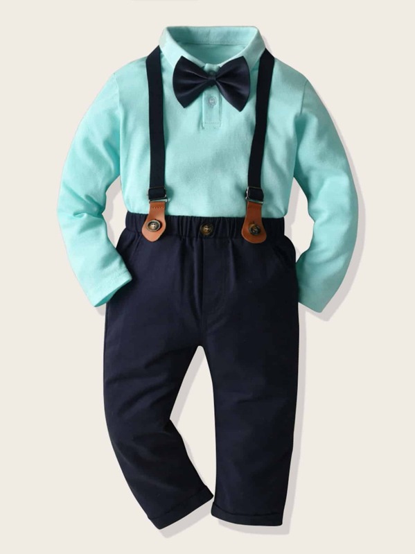 

Toddler Boys Bow Tie Polo Neck Top With Pants, Multicolor