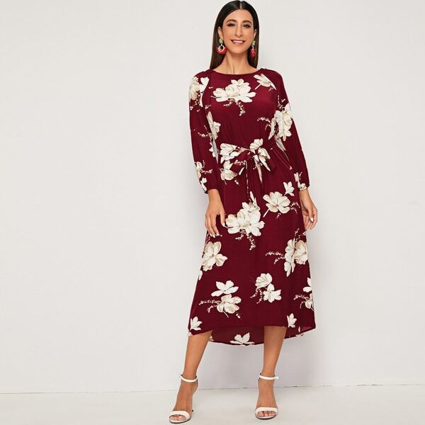 

Large Floral Tie Front Tunic Dress, Burgundy