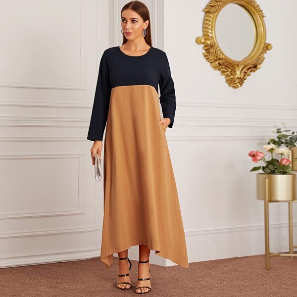 

Cut And Sew Asymmetrical Hem Dress, Camel