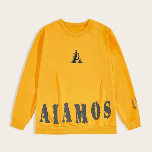

Men Letter Print Round Neck Sweatshirt