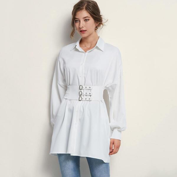 

Solid Shirred Corset Longline Blouse