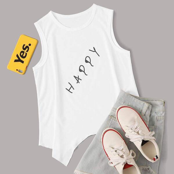

Letter Print Asymmetrical Hem Tank Top