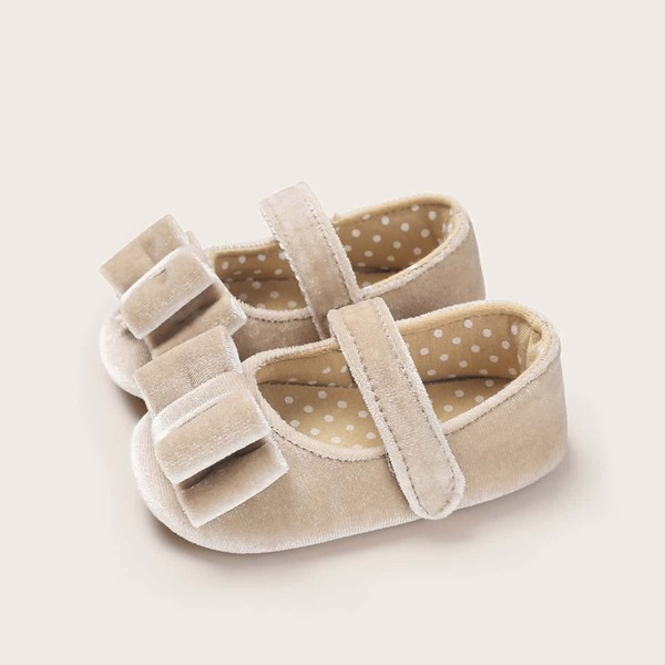 

Girls Bow Decor Velcro Strap Flats