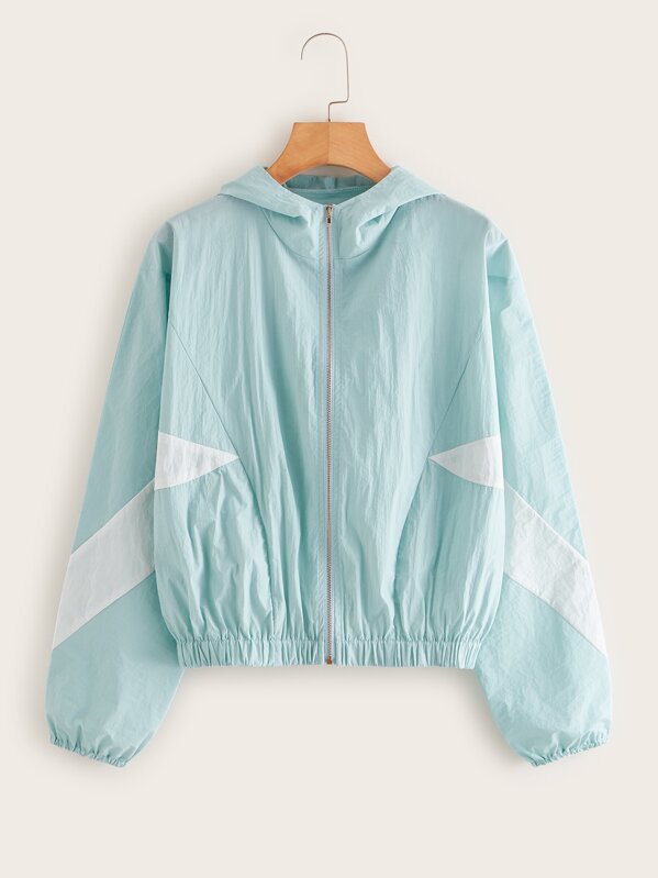 

Color-block Zip-up Hooded Windbreaker Jacket, Blue