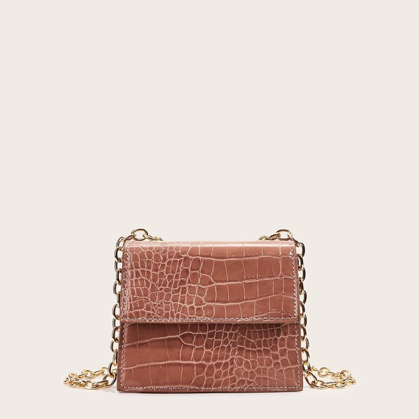 

Croc Embossed Flap Chain Crossbody Bag