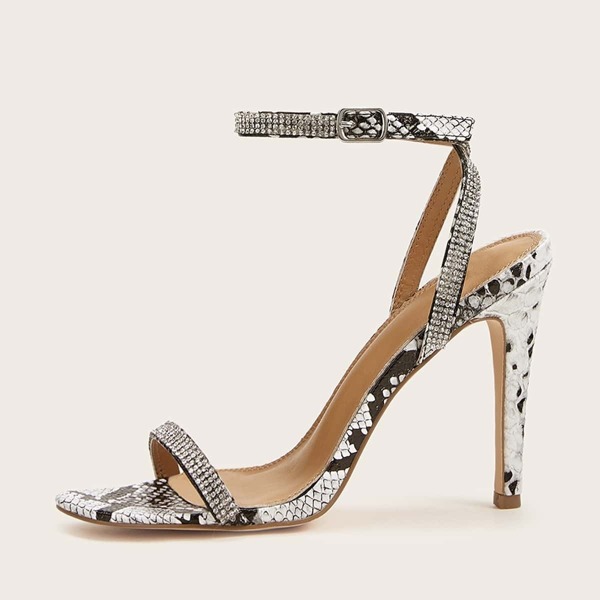 

Rhinestone Decor Criss Cross Ankle Strap Stiletto Heels, Multicolor