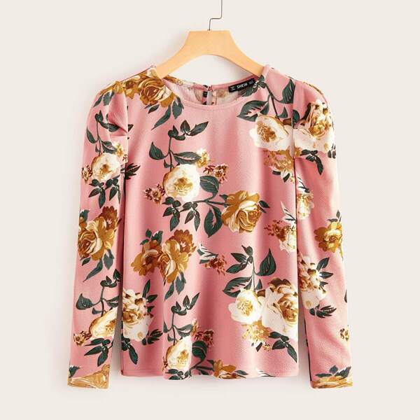 

Floral Print Keyhole Back Top