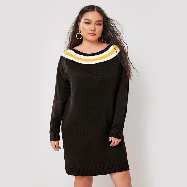 

Plus Striped Raglan Sleeve Sweater Dress