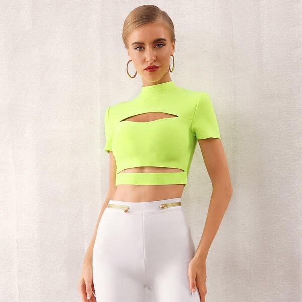 

Neon Lime Cut -out Crop Top, Green bright